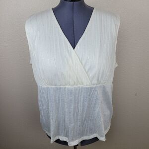 CJ BANKS Cream Sleeveless Sequin Blouse 3X (2038)